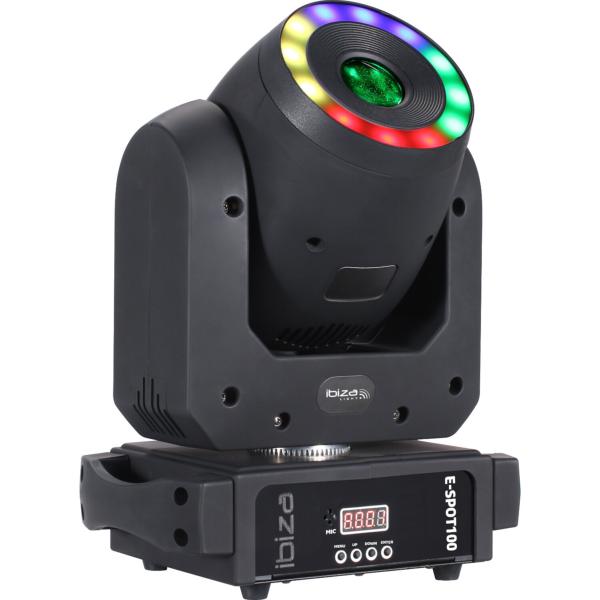 IBIZA Light E-SPOT100 Lyre Spot led 100W avec Ring LED RGB