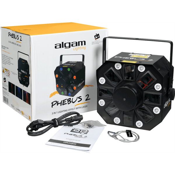 ALGAM LIGHTING PHEBUS 2 Jeu de lumière Led Combo 3-en-1 derby, stroboscope ou wash, laser rouge et vert