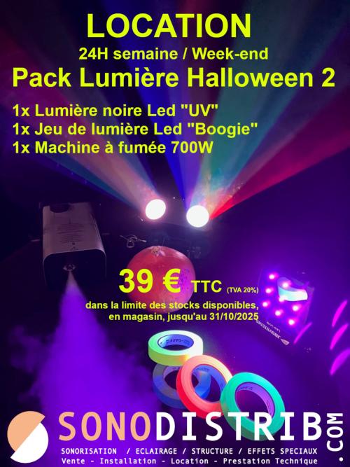 Promo magasin matériel sono halloween 2025 location vente pas cher jeu de lumière enceinte bluetooth lasr lumière noire uv soirée fluo laser machine à fumée canon à fumée lille nord pas de calais sonodistrib seclin