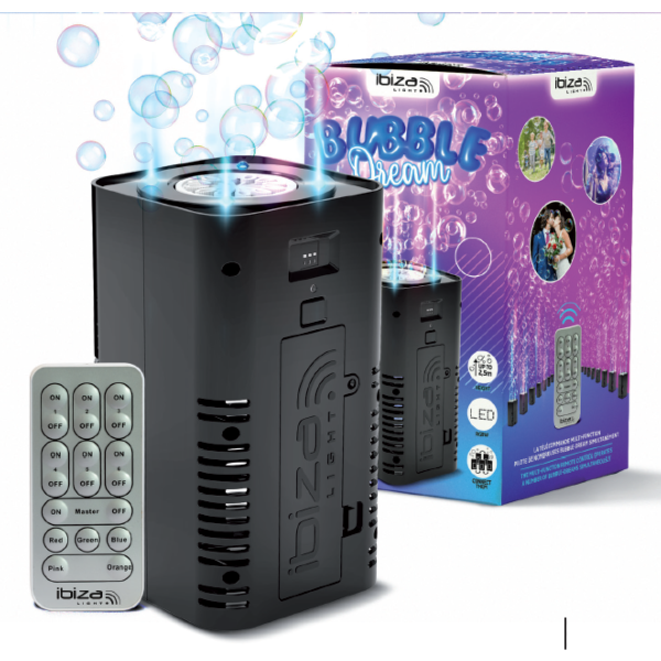 IBIZA LIGHT Bubble Dream petite machine à bulles compacte avec éclairage LED et télécommande sur piles (non fournies) 
