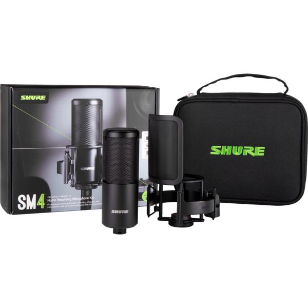 SHURE SM4-K-KIT micro studio statique cardioïde SM4 avec suspension, anti-pop et mallette