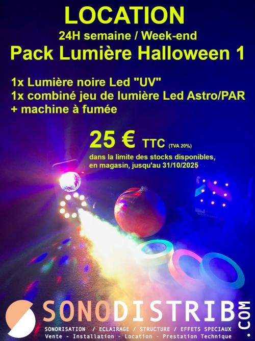 Promo magasin matériel sono halloween 2025 location vente pas cher jeu de lumière enceinte bluetooth lasr lumière noire uv soirée fluo laser machine à fumée canon à fumée lille nord pas de calais sonodistrib seclin