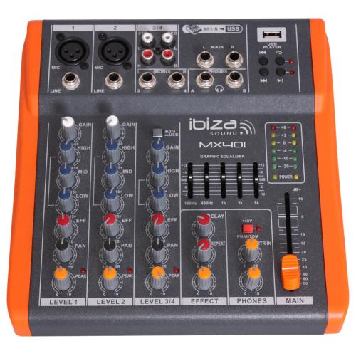 IBIZA Sound MX401 Table de mixage 4 canaux avec USB